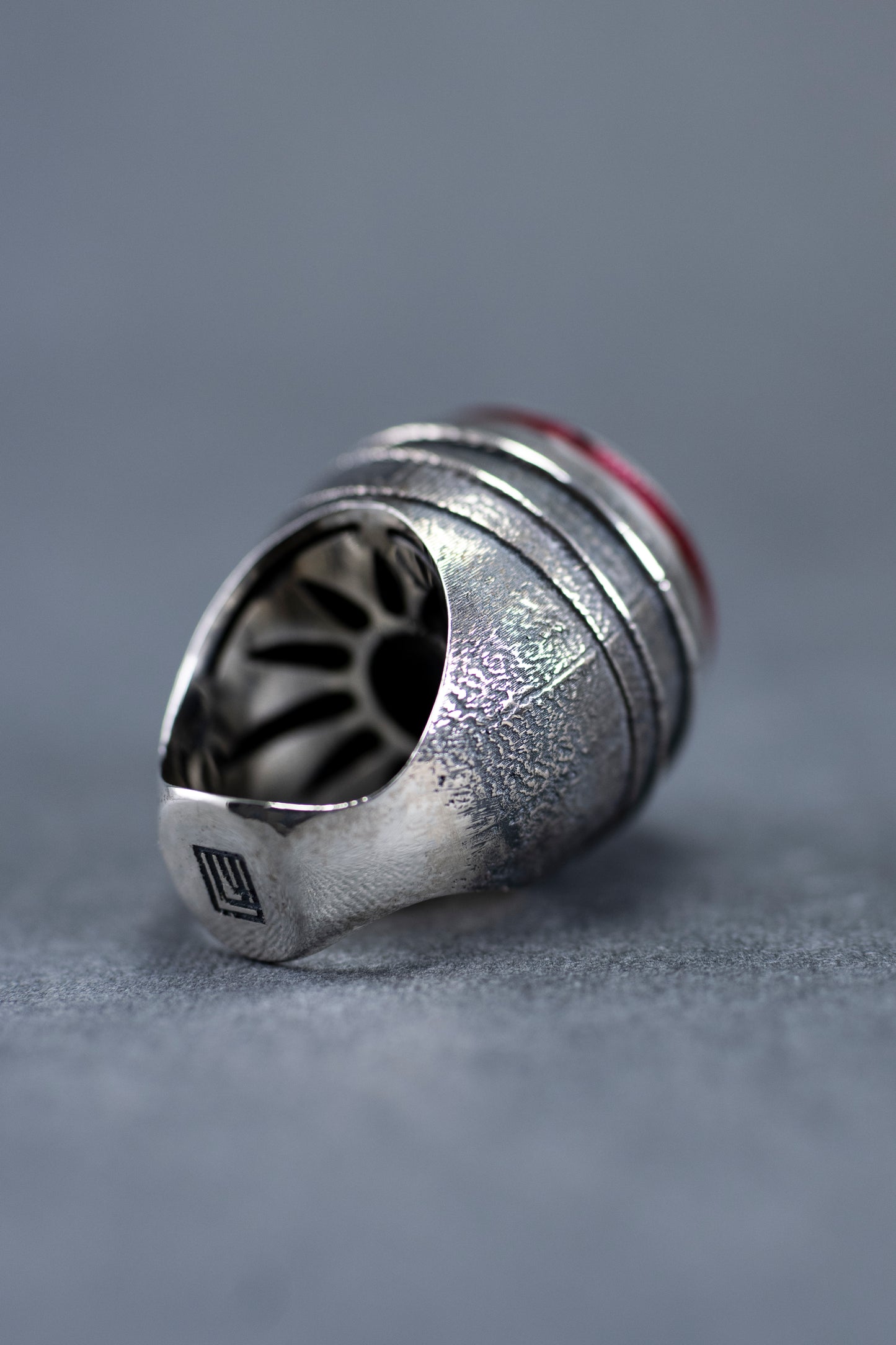 Red enamel Silver Ring