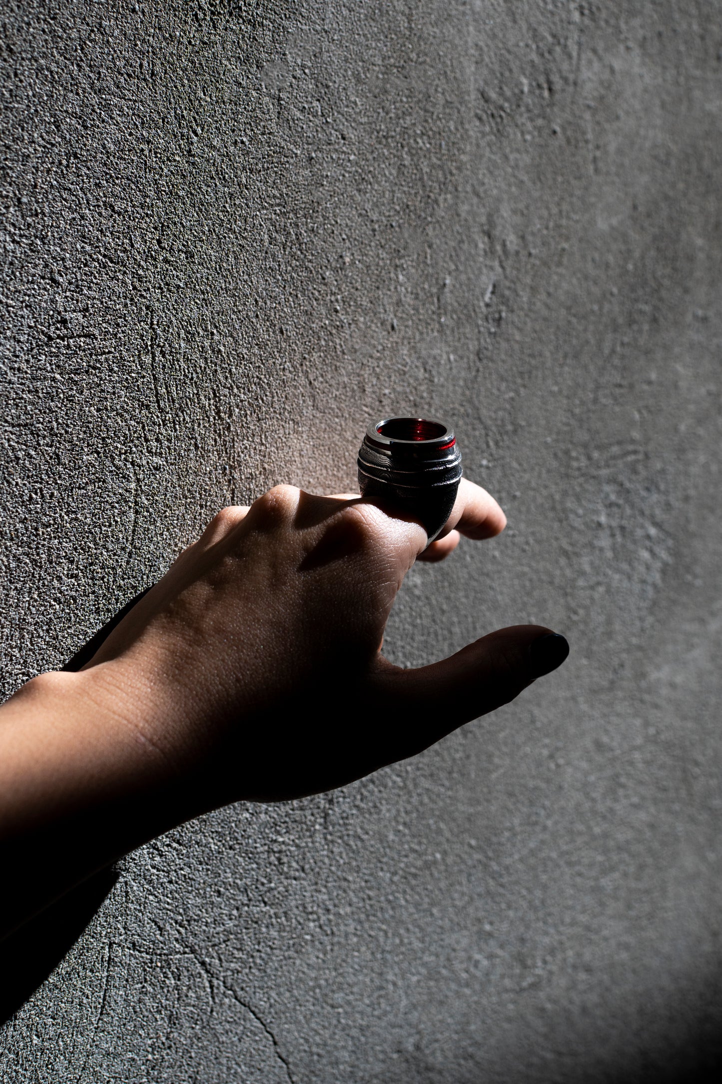 Red enamel Silver Ring