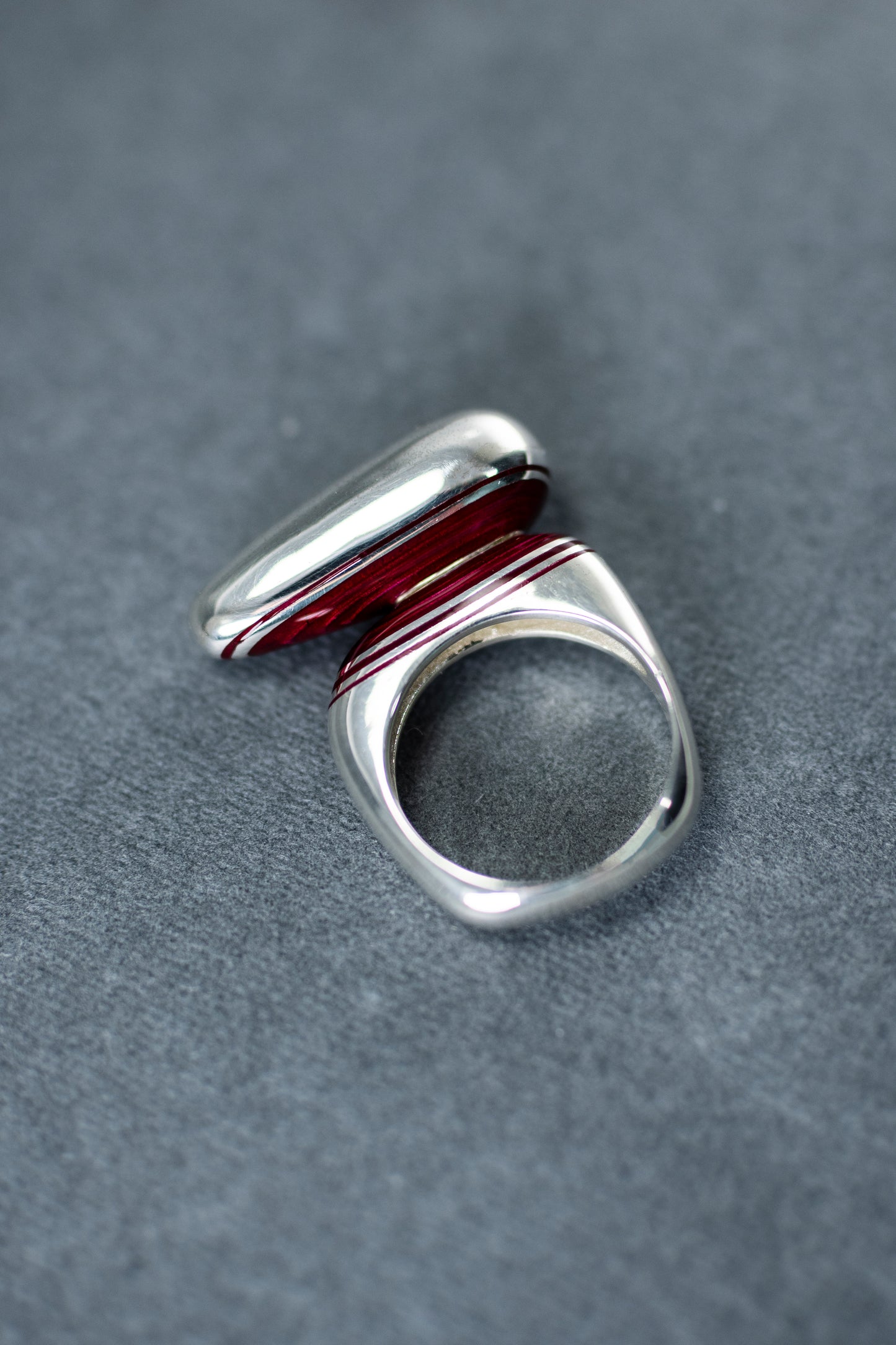'Equilibrium' Silver and Red Enamel Ring