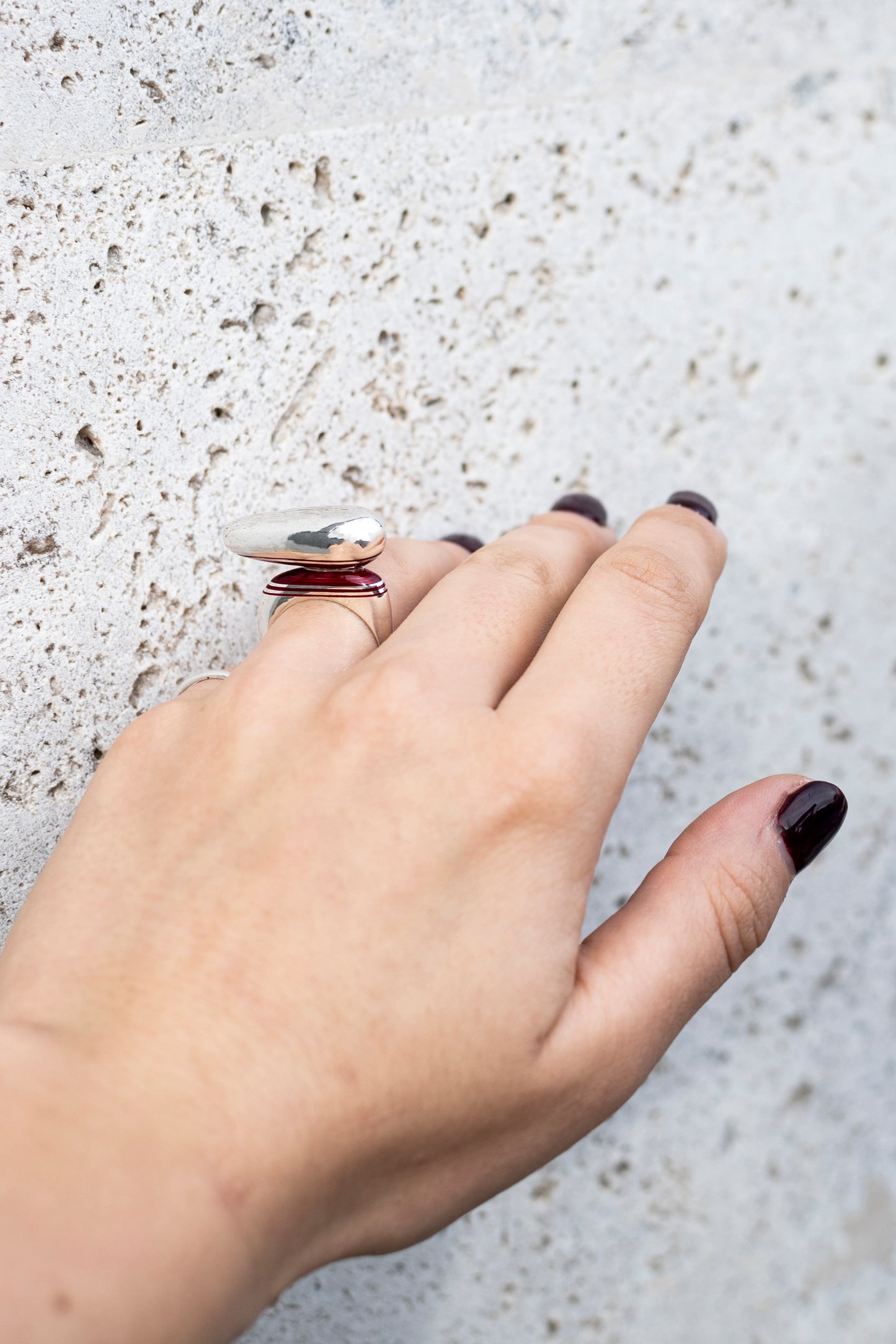 'Equilibrium' Silver and Red Enamel Ring