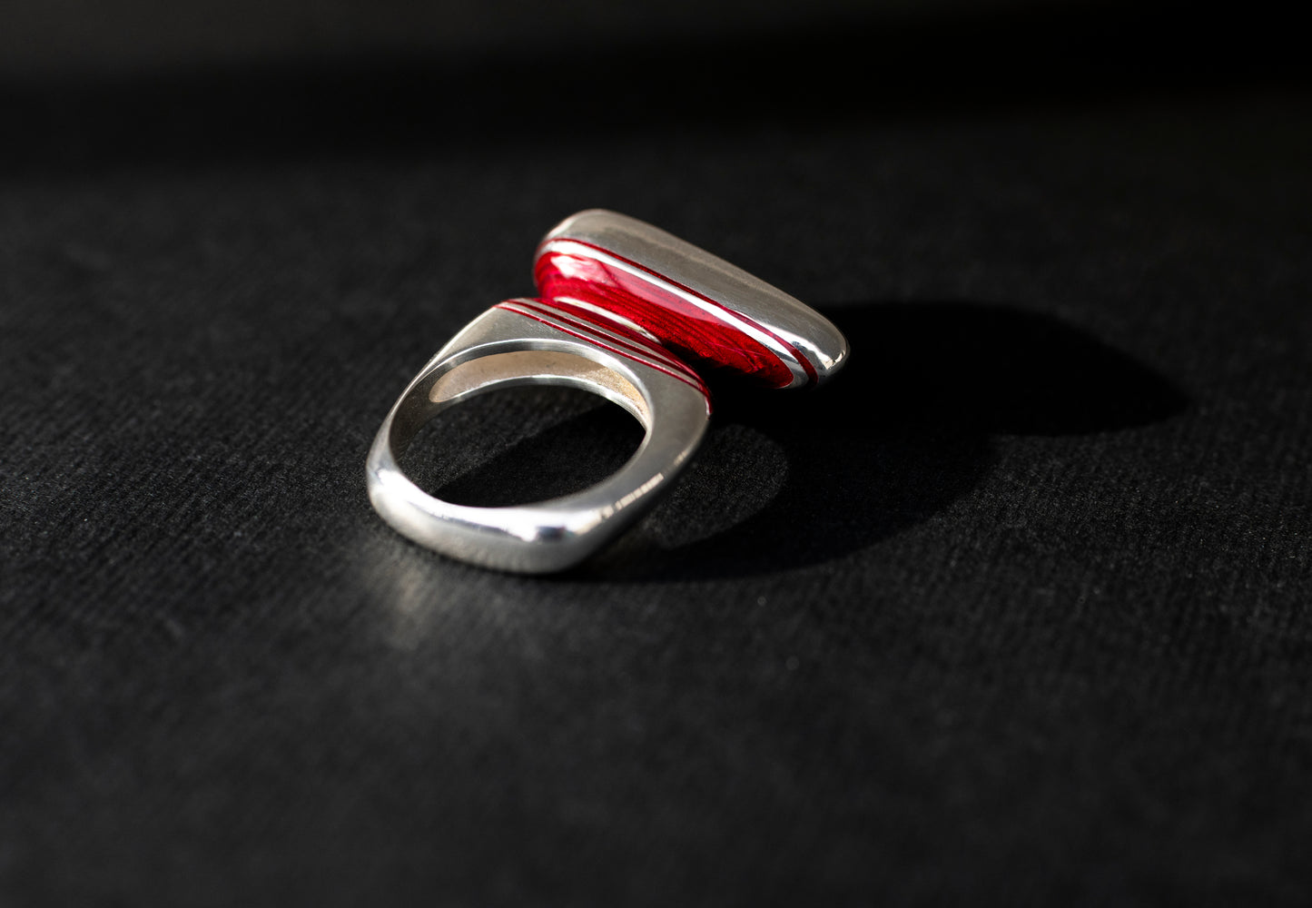 'Equilibrium' Silver and Red Enamel Ring