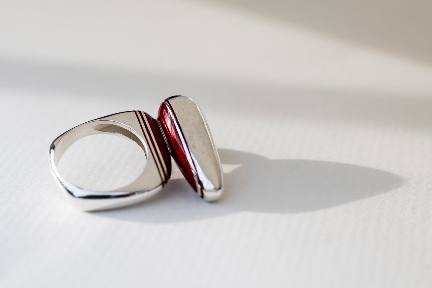 'Equilibrium' Silver and Red Enamel Ring