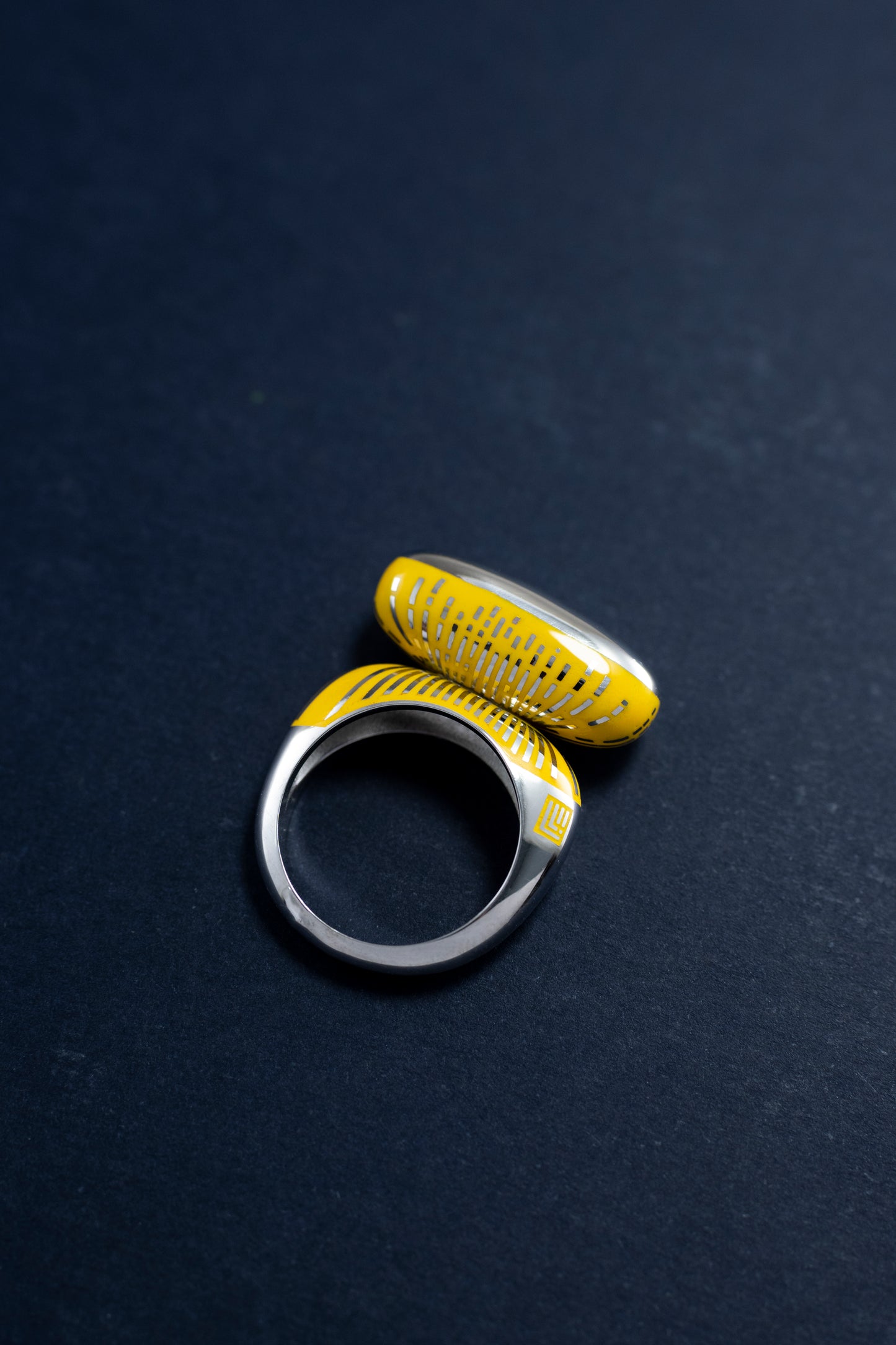Silver ring "Equilibrium", yellow enamel