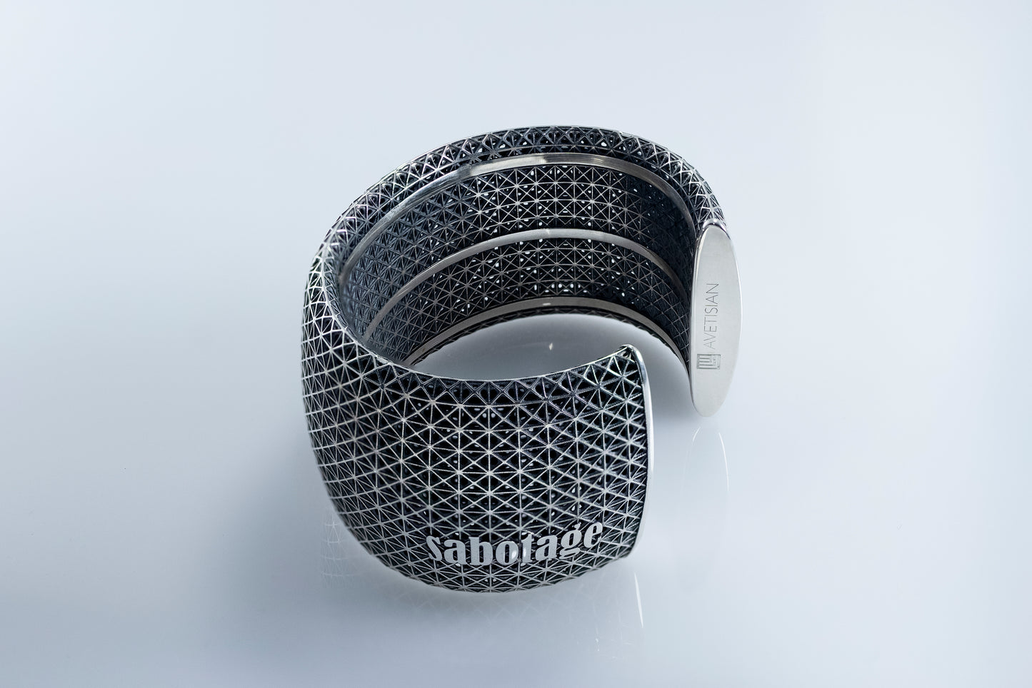 Bold Textured Sterling Silver Cuff Bracelet with Geometric Grid Design – Modern Statement Jewelry for Women, Parametric, Mash Design