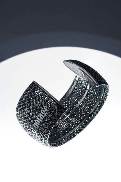 Bold Textured Sterling Silver Cuff Bracelet with Geometric Grid Design – Modern Statement Jewelry for Women, Parametric, Mash Design