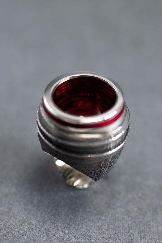 Red enamel Silver Ring Textured & Polished Modernist Sterling Silver Jewelry Gift for Her Everyday Wear Accessories