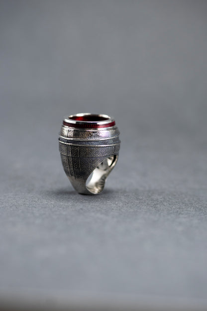 Red enamel Silver Ring Textured & Polished Modernist Sterling Silver Jewelry Gift for Her Everyday Wear Accessories