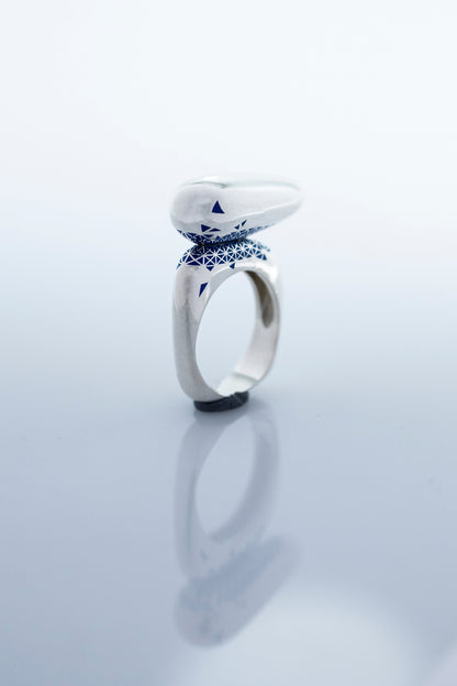 Elevate Your Style with Our 'Equilibrium' Silver and Blue Enamel Ring - A Minimalist Masterpiece of Balance and Elegance