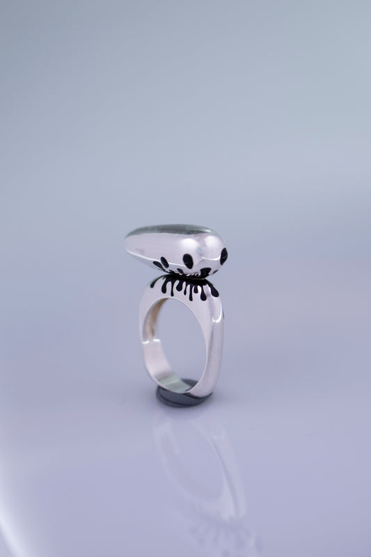 Silver Ring: "Equilibrium 3" Design with Black Enamel Drops