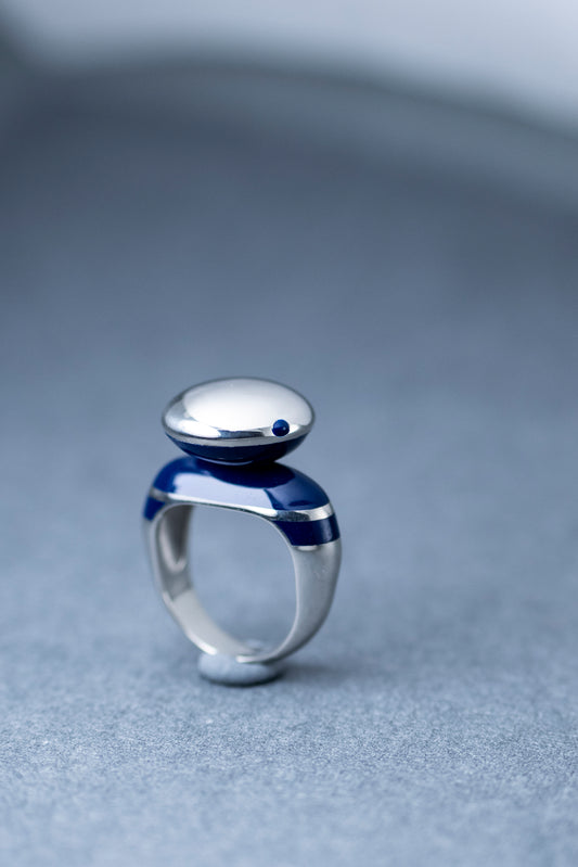 Discover Balance and Beauty: Elevate Your Style with our 'Equilibrium4' Silver and Ultramarine Blue Enamel Ring