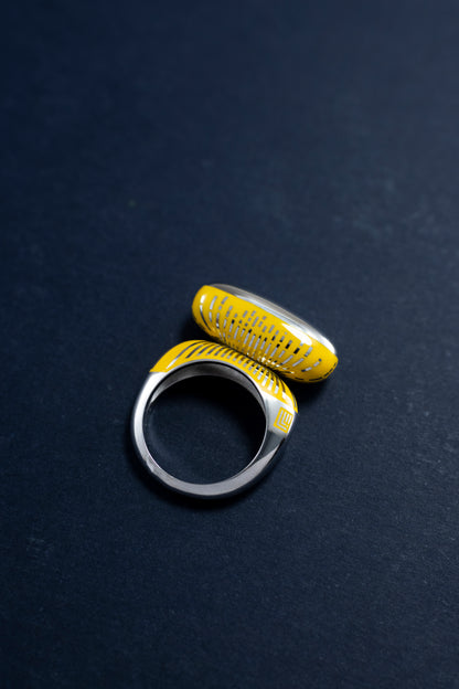 Silver ring "Equilibrium", yellow enamel