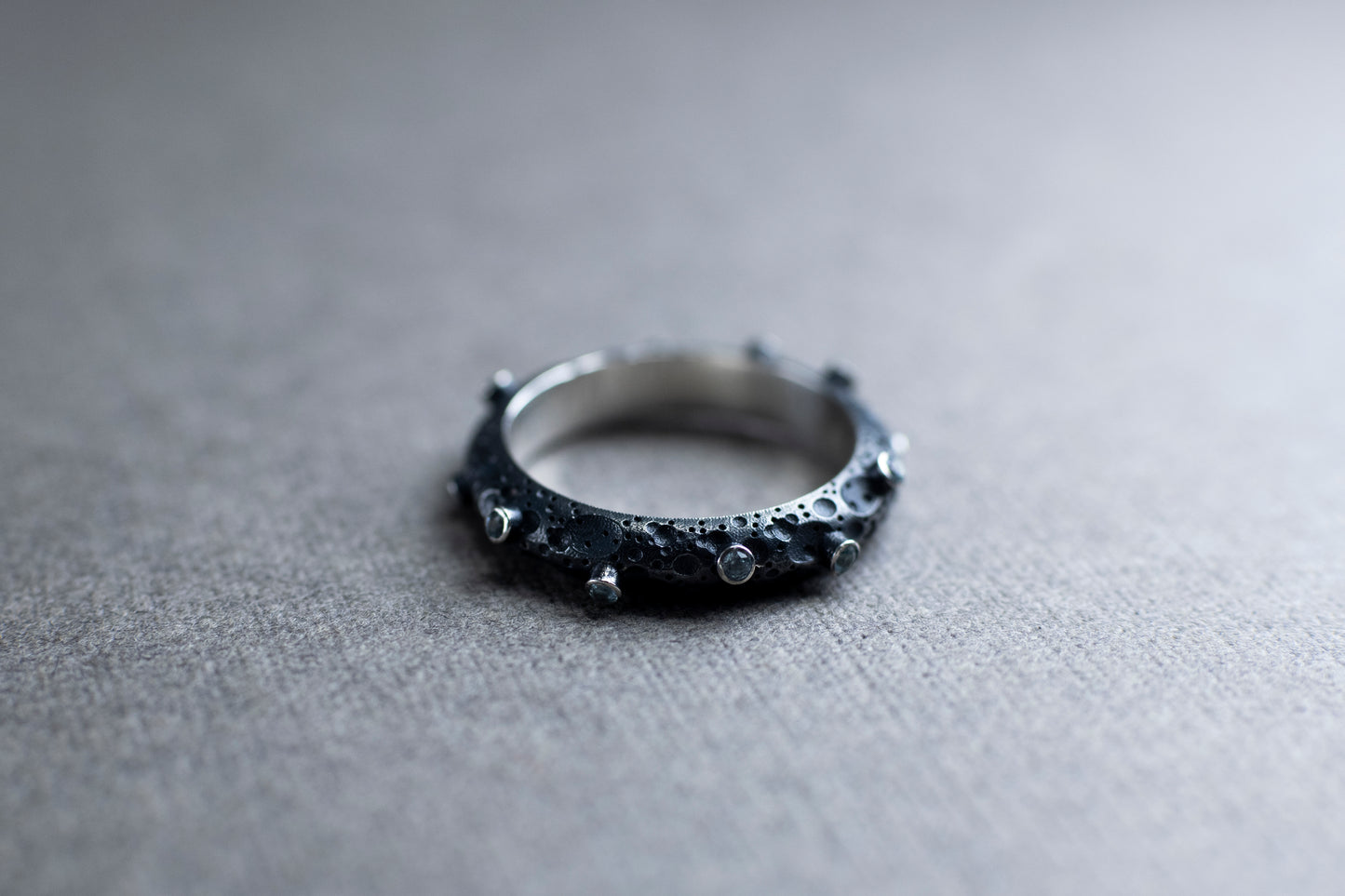 Silver ring "Moon", light blue topaz, Blackened silver