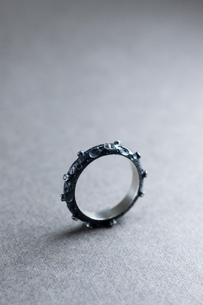 Silver ring "Moon", light blue topaz, Blackened silver