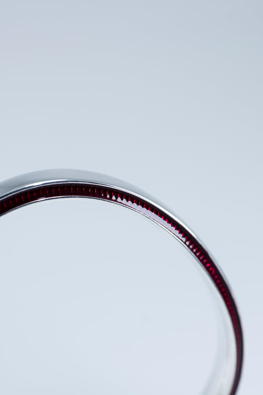 Captivating Harmony: Solar Eclipse-Inspired Bracelet with Rich Red Enamel in Minimalist Design